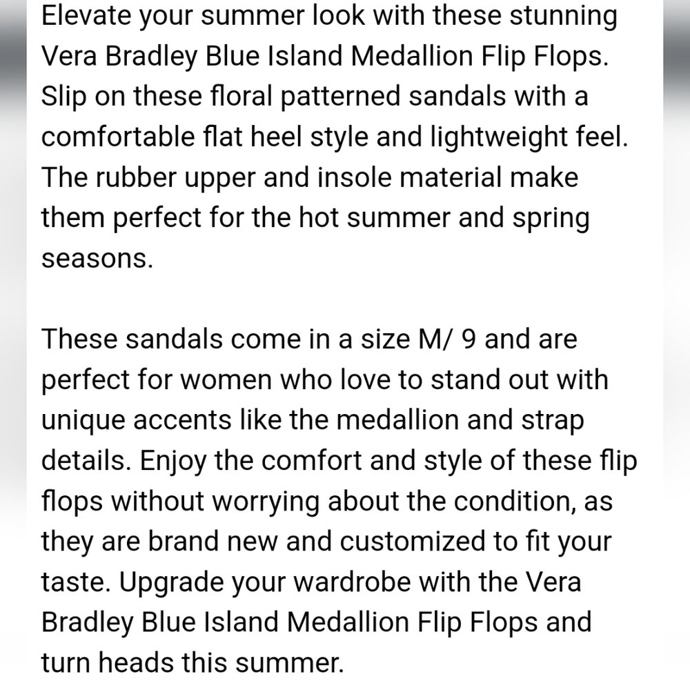NWT Women's Vera Bradley Blue Island Medallion Flip-flops - Picture 10 of 10